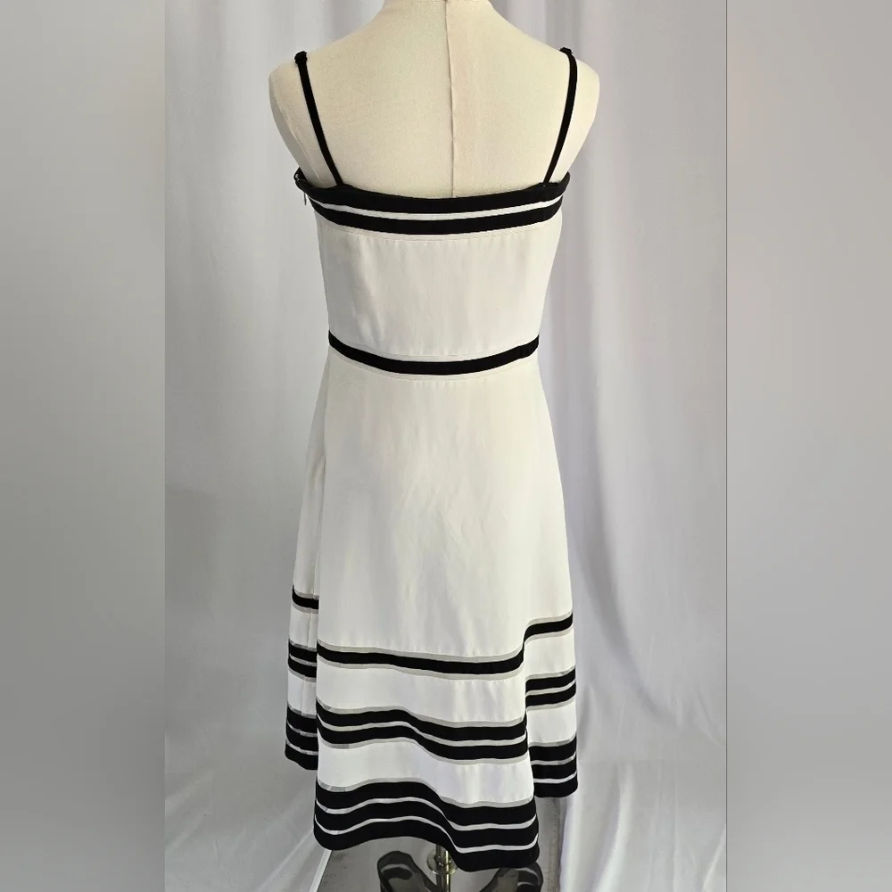 Ann Taylor Silk-Blend Strapless Fit & Flare White Dress Black Stripes Sz. 8 - Picture 4 of 12